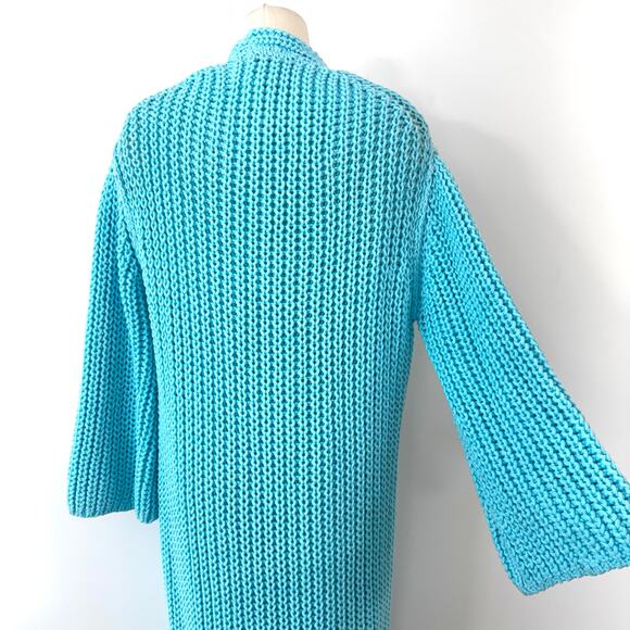 Free People Offside Longline Chunky Knit Cardigan Crystal Seas Blue XS NWT - Picture 7 of 11